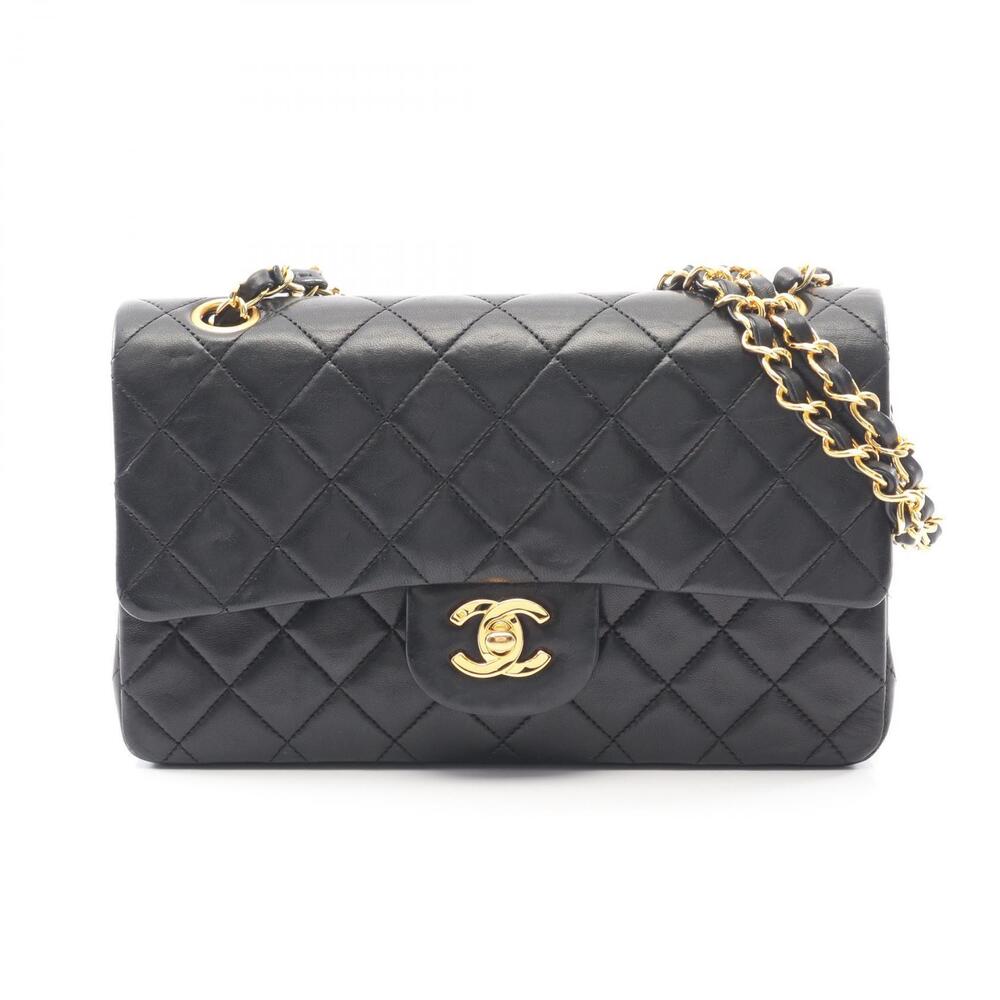 Chanel Matelasse Double Flap Shoulder Bag Lambskin Leather Black